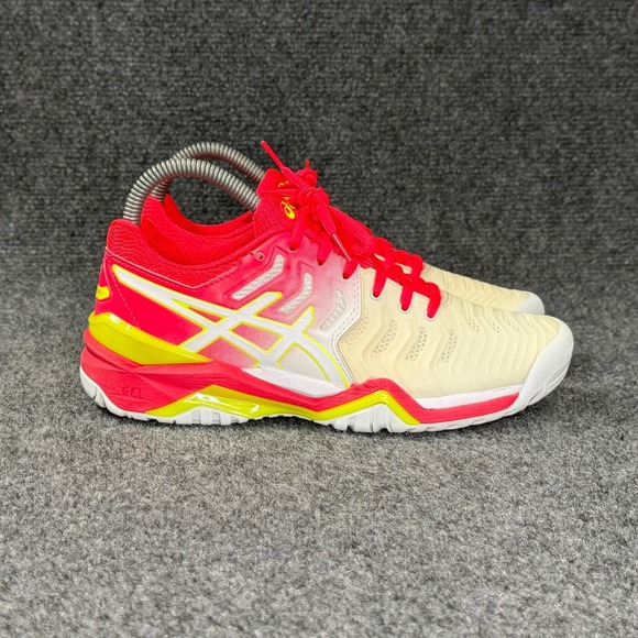Asics Shoes - Asics Gel-Resolution 7 Tennis Shoes Womens 5.5 White Red Yellow Athletic Sneaker